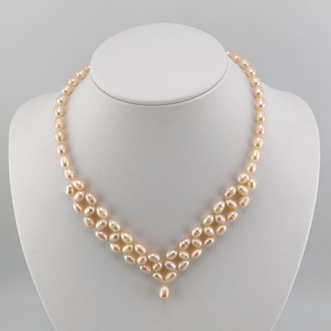 Vòng Cổ Ngọc Trai Hồng đan lớp zigzag mặt giọt nước sang trọng, quý phái CG001H