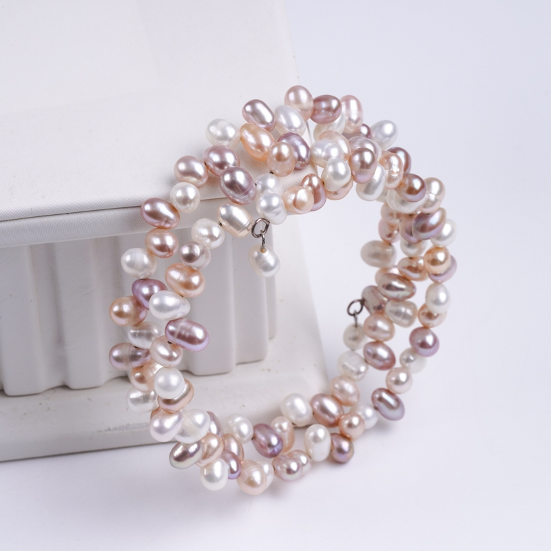 Vòng Tay Ngọc Trai Hạt Baroque Dạng Còng Cứng 3 Lớp Nhiều Màu Sắc MADAME HIEN PEARLS Cho Nữ VTB071