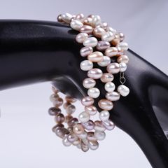 Vòng Tay Ngọc Trai Hạt Baroque Dạng Còng Cứng 3 Lớp Nhiều Màu Sắc MADAME HIEN PEARLS Cho Nữ VTB071