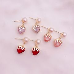 Bông Tai Ngọc Trai Trái Tim Đính Đá Zircon Huyết Ngọt Ngào Đáng Yêu MADAME HIEN PEARLS BTN174HUYET