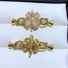 Khóa Cài Mặt Dây Chuyền Hình Hoa 4 Cánh Đính Đá Zircon Mạ Vàng 14K PKKC001B