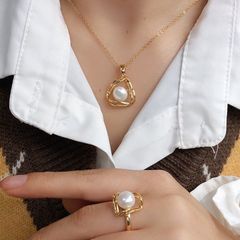 Bộ Set Nữ Trang Vòng cổ, Nhẫn Và Bông Tai Mạ Vàng Đính Ngọc Trai Nuôi Tự Nhiên cao cấp Bộ trang sức vòng đôi tam giác đơn giản sang trọng SP213
