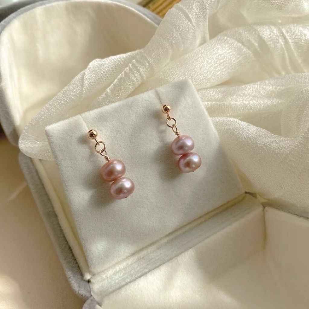 Bông Tai 2 Hạt Ngọc Trai Tím Tua Rua MADAME HIEN PEARLS Thời Trang Nữ Tính