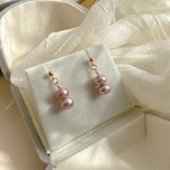 Bông Tai 2 Hạt Ngọc Trai Tím Tua Rua MADAME HIEN PEARLS Thời Trang Nữ Tính BTT018