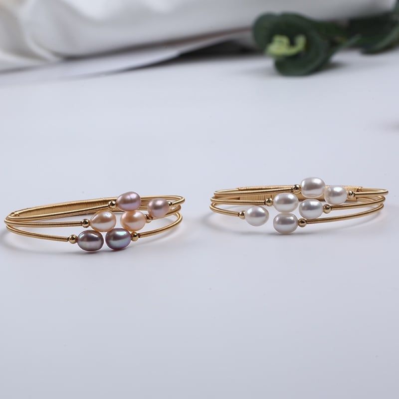 Vòng Tay Gọng Hở Đính Ngọc Trai Giọt Nước Kiểu Còng Cứng Đính Ngọc Trai MADAME HIEN PEARL Thời Trang Freesize VTG004M