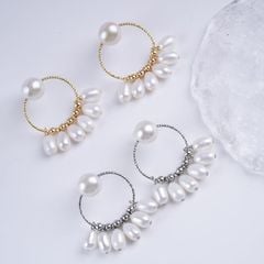 Bông Tai Vòng Tròn Đính 6 Hạt Ngọc Trai Giọt Nước Tự Nhiên Cá Tính MADAME HIEN PEARLS Cho Nữ BTG157