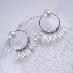 Bông Tai Vòng Tròn Đính 6 Hạt Ngọc Trai Giọt Nước Tự Nhiên Cá Tính MADAME HIEN PEARLS Cho Nữ BTG157