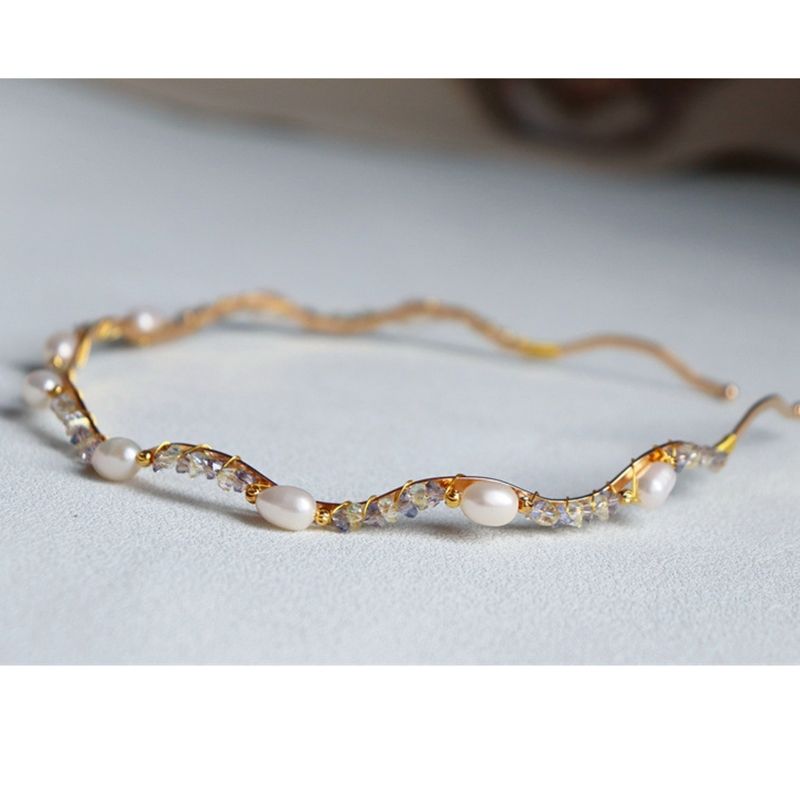 Cài Tóc Kết Ngọc Trai Tự Nhiên Kiểu Dáng Uốn Lượn Phối Đá Lấp Lánh MADAME HIEN PEARLS PKT007