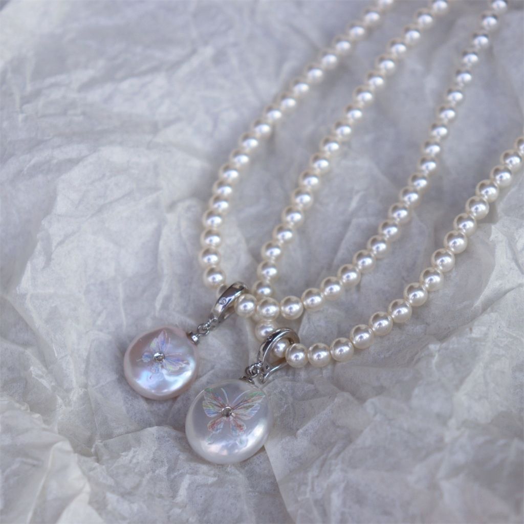 Vòng Cổ Mặt Dây Chuyền Mặt Ngọc Trai Tự Nhiên Baroque In Hình Bướm MADAME HIEN PEARLS MB027
