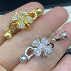 Khóa Cài Mặt Dây Chuyền Hình Hoa 4 Cánh Đính Đá Zircon Mạ Vàng 14K PKKC001B