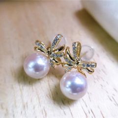 Bộ Set Trang Sức Ngọc Trai Dây Chuyền, Nhẫn Và Bông Tai Nơ Đáng Yêu MADAME HIEN PEARLS Cho Nữ SPS100