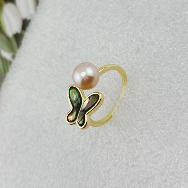 Nhẫn Ngọc Trai Tự Nhiên Mặt Bướm Xà Cừ Vỏ Bầu Ngư Điệu Đà Nữ Tính MADAME HIEN PEARLS NN087