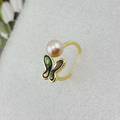 Nhẫn Ngọc Trai Tự Nhiên Mặt Bướm Xà Cừ Vỏ Bầu Ngư Điệu Đà Nữ Tính MADAME HIEN PEARLS NN087