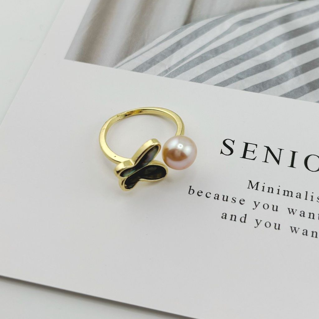 Nhẫn Ngọc Trai Tự Nhiên Mặt Bướm Xà Cừ Vỏ Bầu Ngư Điệu Đà Nữ Tính MADAME HIEN PEARLS NN087