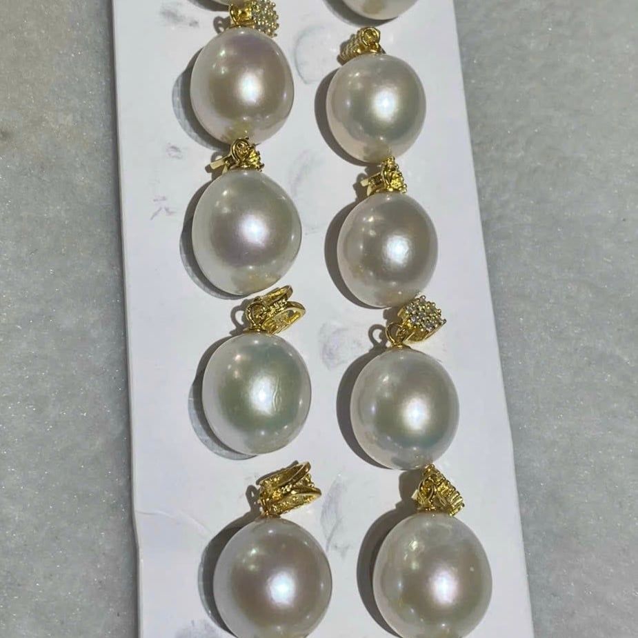 Mặt Ngọc Trai Dáng Tự Nhiên Kích Thước Lớn 14-15mm Mặt Vuông Đính Đá Zircon MADAME HIEN PEARLS