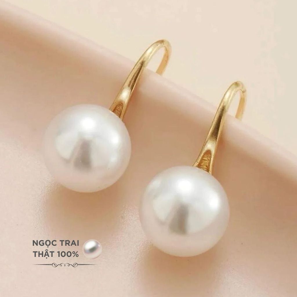 Bông Tai MADAME HIEN PEARL Hạt trai trắng 8-9mm AAA Vàng 14k dáng gót giày YM003