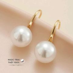Bông Tai MADAME HIEN PEARL Hạt trai trắng 8-9mm AAA Vàng 14k dáng gót giày YM003