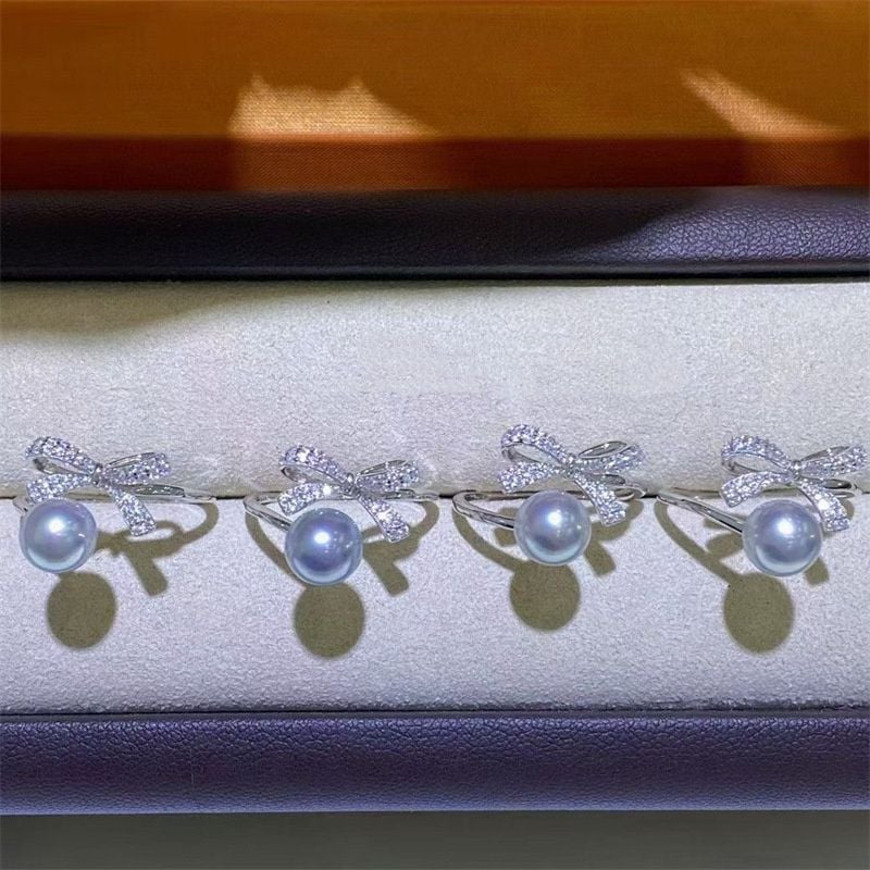 Nhẫn Hở Mạ Hình Nơ Đính Ngọc Trai Tự Nhiên MADAME HIEN PEARLS Freesize NN051