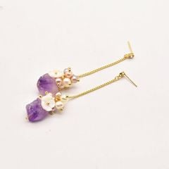 Designer Jewelry Bông tai Ngọc Trai Tự Nhiên Tua Rua Thạch Anh Tím MADAME HIEN PEARLS BTT098