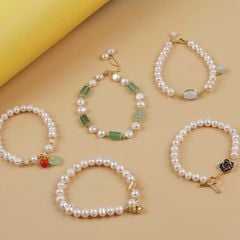 Vòng Tay Ngọc Trai Tự Nhiên Đính Cham Hoa Mai Phối Tua Rua Búp Sen MADAME HIEN PEARLS Cho Nữ VTT098