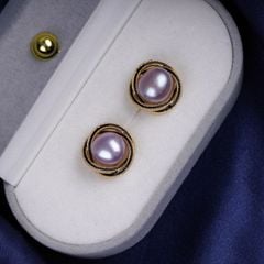 Bông Tai Ngọc Trai Tự Nhiên Phong Cách Cổ Điển Viền Đen Sang Trọng MADAME HIEN PEARLS Cho Nữ BTN266