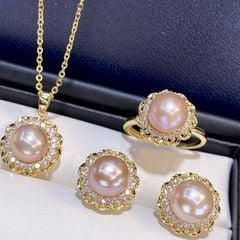 Bộ Set Ngọc Trai Dây chuyền + Nhẫn + Bông Tai Dáng Hoa MADAME HIEN PEARLS Sang Trọng Cho Nữ SPS019