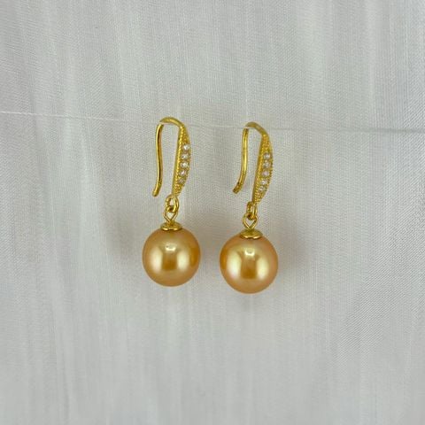 Bông Tai Bạc s925 Mạ Vàng Thật 18K Đính Ngọc Trai 9-10mm Hạt Tròn Đẹp Grade AAA MADAME HIEN PEARLS BMVBTT010V