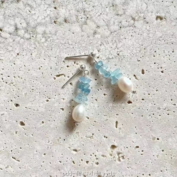 Bông Tai Ngọc Trai Tự Nhiên Đính Đá Xanh Tua Rua Kiểu Dáng Tiểu Thư MADAME HIEN PEARLS BTG095