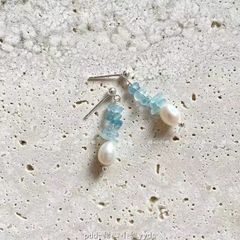 Bông Tai Ngọc Trai Tự Nhiên Đính Đá Xanh Tua Rua Kiểu Dáng Tiểu Thư MADAME HIEN PEARLS BTG095