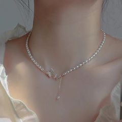 Vòng cổ Ngọc Trai Nuôi Hạt Gạo Tự Nhiên Choker Hình Nơ Bướm 5-6mm CG003