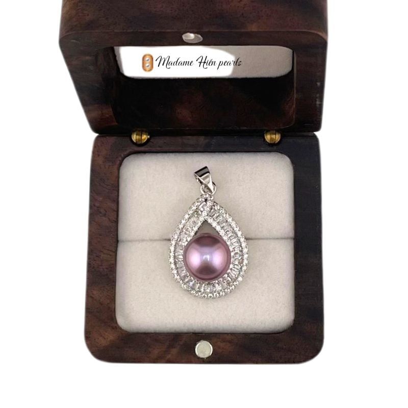 Mặt Dây Chuyền Ngọc Trai Tự Nhiên phối khung giọt nước Pha Lê Size Lớn 10-11mm MN022