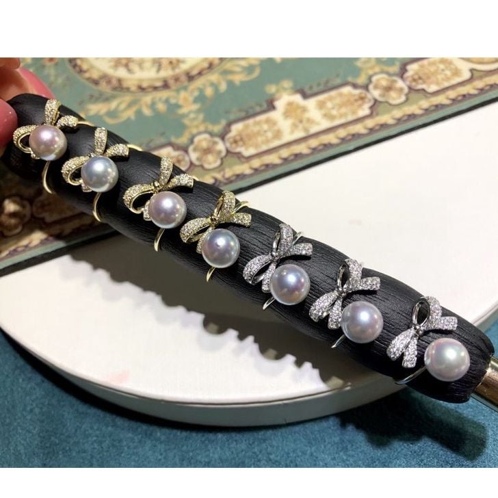 Nhẫn Hở Mạ Hình Nơ Đính Ngọc Trai Tự Nhiên MADAME HIEN PEARLS Freesize NN051