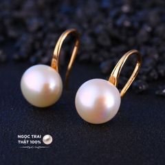 Bông Tai MADAME HIEN PEARL Hạt trai trắng 8-9mm AAA Vàng 14k dáng gót giày YM003
