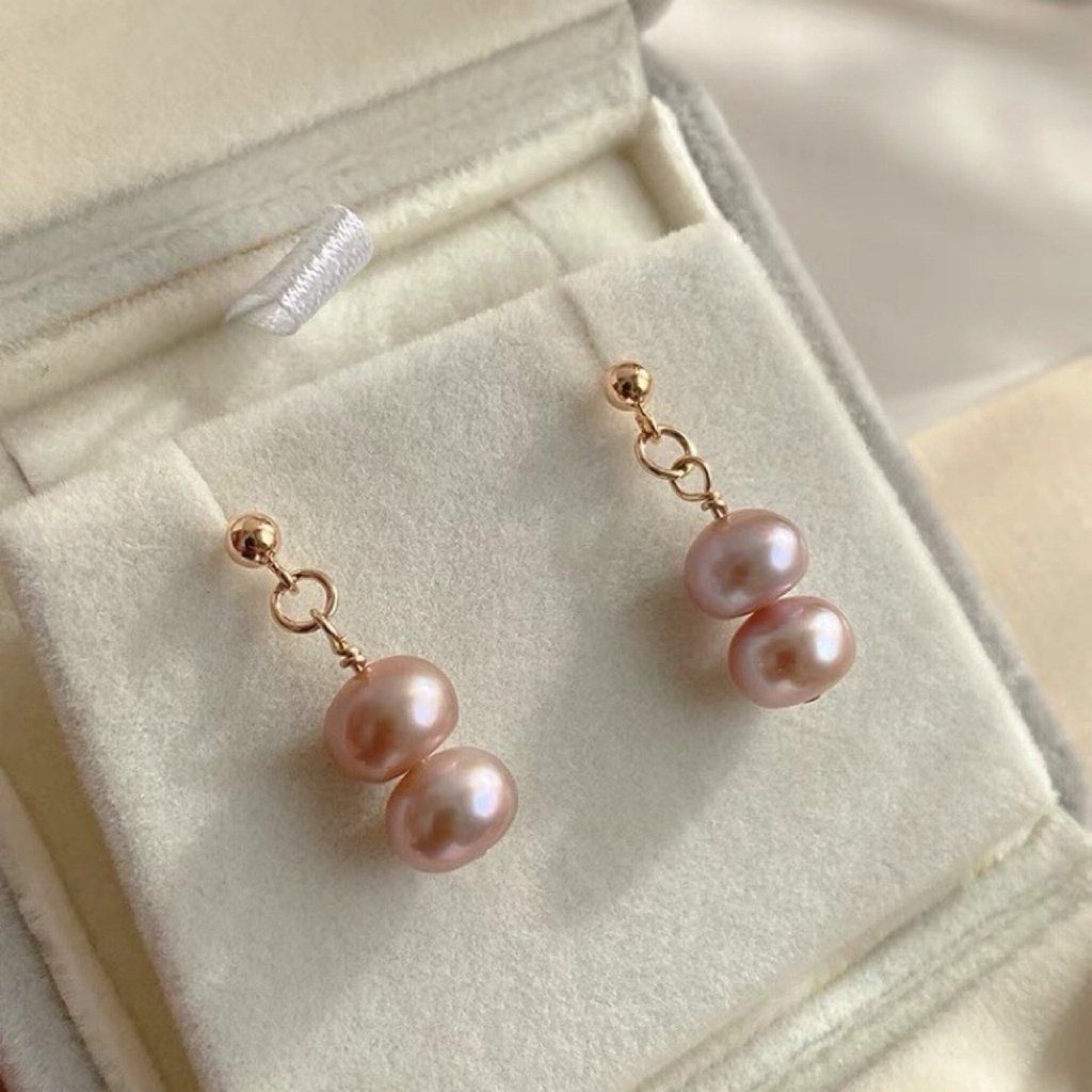 Bông Tai 2 Hạt Ngọc Trai Tím Tua Rua MADAME HIEN PEARLS Thời Trang Nữ Tính