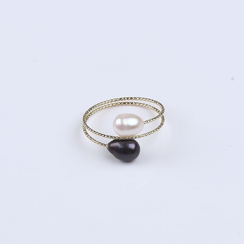 Nhẫn Ngọc Trai Hạt Xoài 5-6mm Thiết Kế Sang Trọng dáng hạt cơm đôi Tự Nhiên NG002