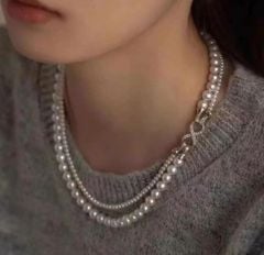 Vòng Cổ Ngọc Trai Tự Nhiên 2 Dây Lớn Nhỏ 2 Kiểu Đeo Khoá Vô Cực Dáng Nơ Đính Đá Quý Cho Nữ MADAME HIEN PEARLS CT045