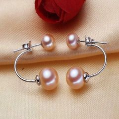 Bông Tai Bạc 925 Đính 2 Hạt Ngọc Trai Tự Nhiên Lớn Nhỏ Kiểu DIOR Dáng Cong Sang Trọng MADAME HIEN PEARLS BTN087