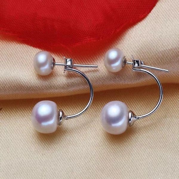 Bông Tai Bạc 925 Đính 2 Hạt Ngọc Trai Tự Nhiên Lớn Nhỏ Kiểu DIOR Dáng Cong Sang Trọng MADAME HIEN PEARLS BTN087