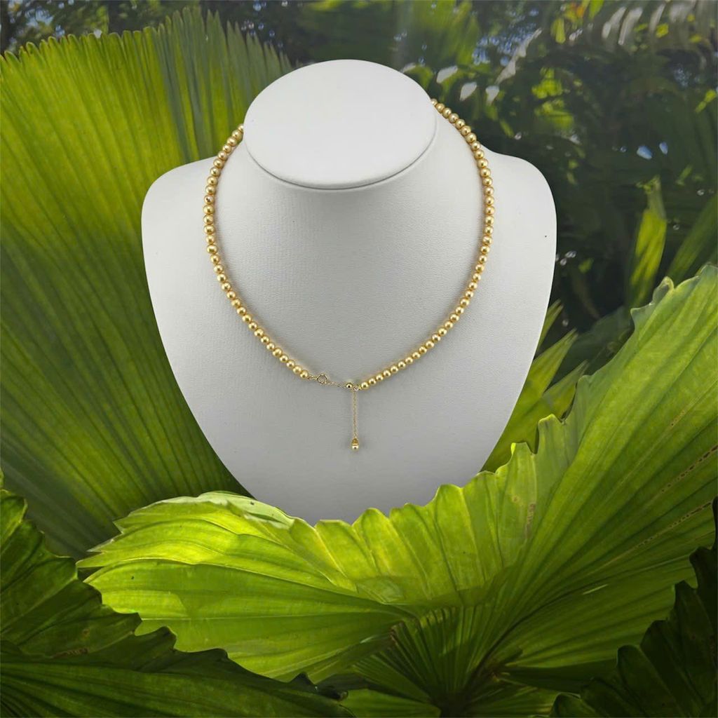 Vòng Cổ Ngọc Trai Akoya 4-4,5mm Vàng Tự Nhiên Khoá Tua Rua Dài Đính Hạt Ngọc Trai Nhỏ Xinh MADAME HIEN PEARLS Cho Nữ CT070