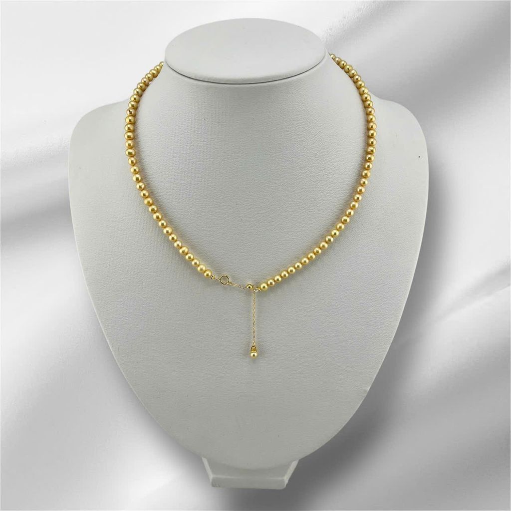 Vòng Cổ Ngọc Trai Akoya 4-4,5mm Vàng Tự Nhiên Khoá Tua Rua Dài Đính Hạt Ngọc Trai Nhỏ Xinh MADAME HIEN PEARLS Cho Nữ CT070