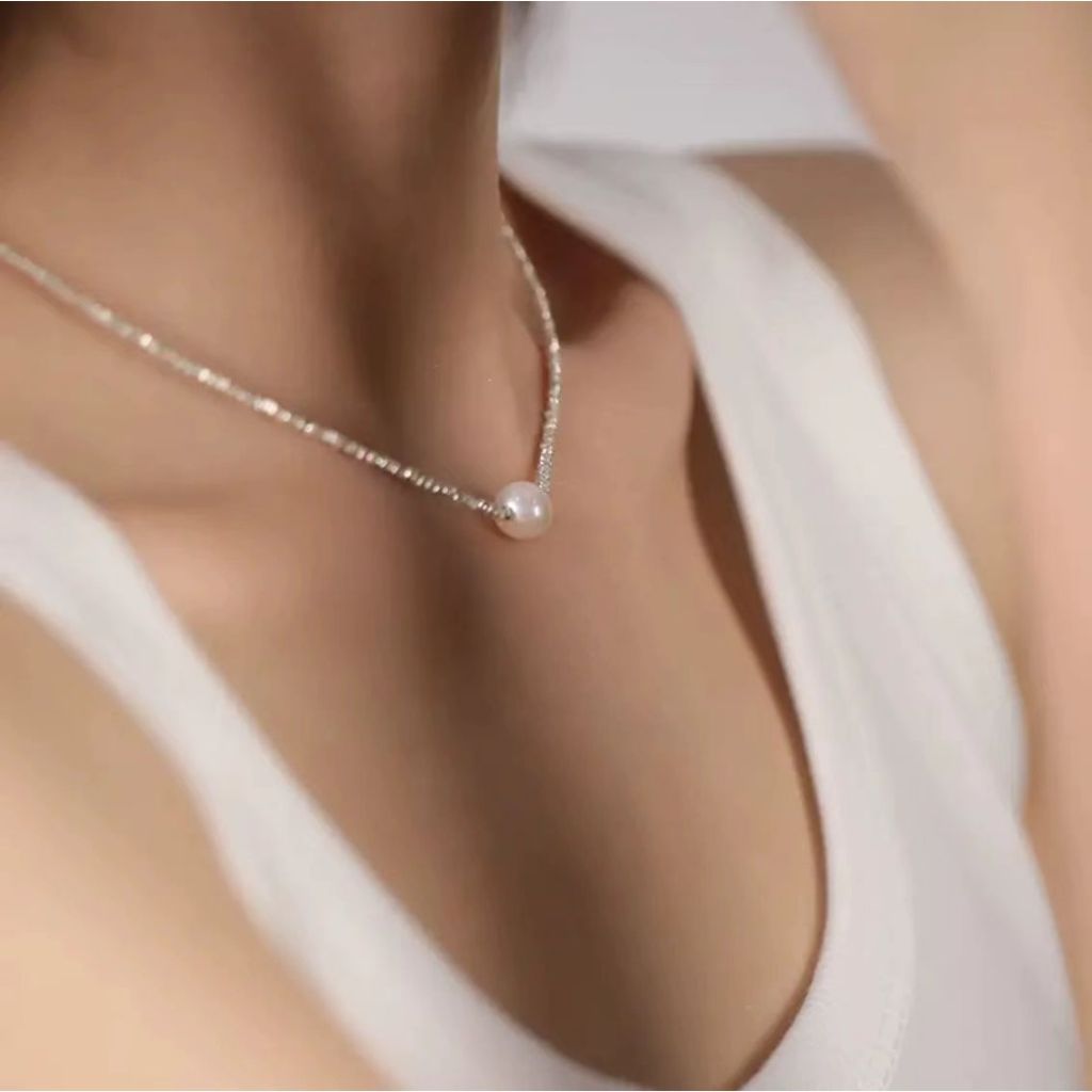 Bộ Vòng Cổ, Vòng Tay và Vòng Cổ Chân Dây Bạc Mặt 1 Hạt Ngọc Trai Tròn Tối Giản MADAME HIEN PEARLS SPS064