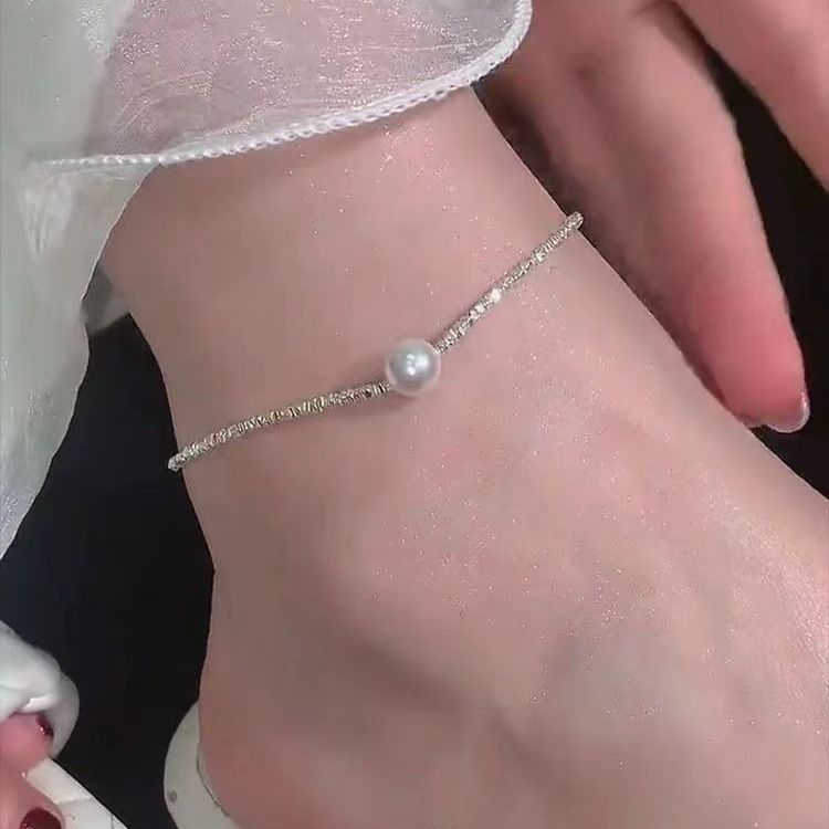 Bộ Vòng Cổ, Vòng Tay và Vòng Cổ Chân Dây Bạc Mặt 1 Hạt Ngọc Trai Tròn Tối Giản MADAME HIEN PEARLS SPS064