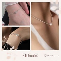 Bộ Vòng Cổ, Vòng Tay và Vòng Cổ Chân Dây Bạc Mặt 1 Hạt Ngọc Trai Tròn Tối Giản MADAME HIEN PEARLS SPS064