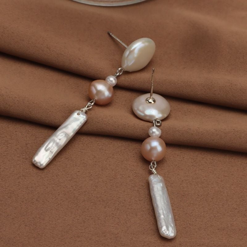 Bông Tai Bạc 925 Dáng Dài Tua Rua Đính Ngọc Trai Tự Nhiên Phong Cách Baroque BTB029