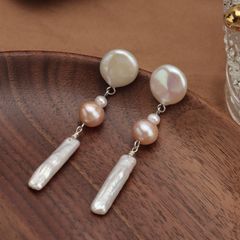 Bông Tai Bạc 925 Dáng Dài Tua Rua Đính Ngọc Trai Tự Nhiên Phong Cách Baroque BTB029