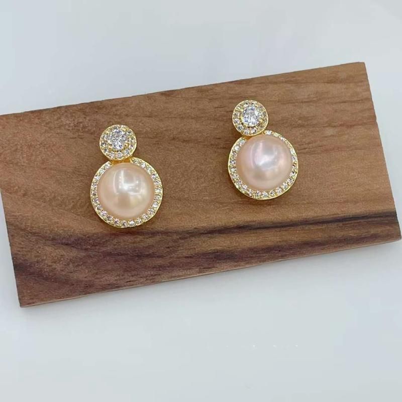 Bông Tai Ngọc Trai Bạc Ta Đính Đá Quý Nhí Tròn MADAME HIEN PEARLS sang trọng, quý phái BTN038