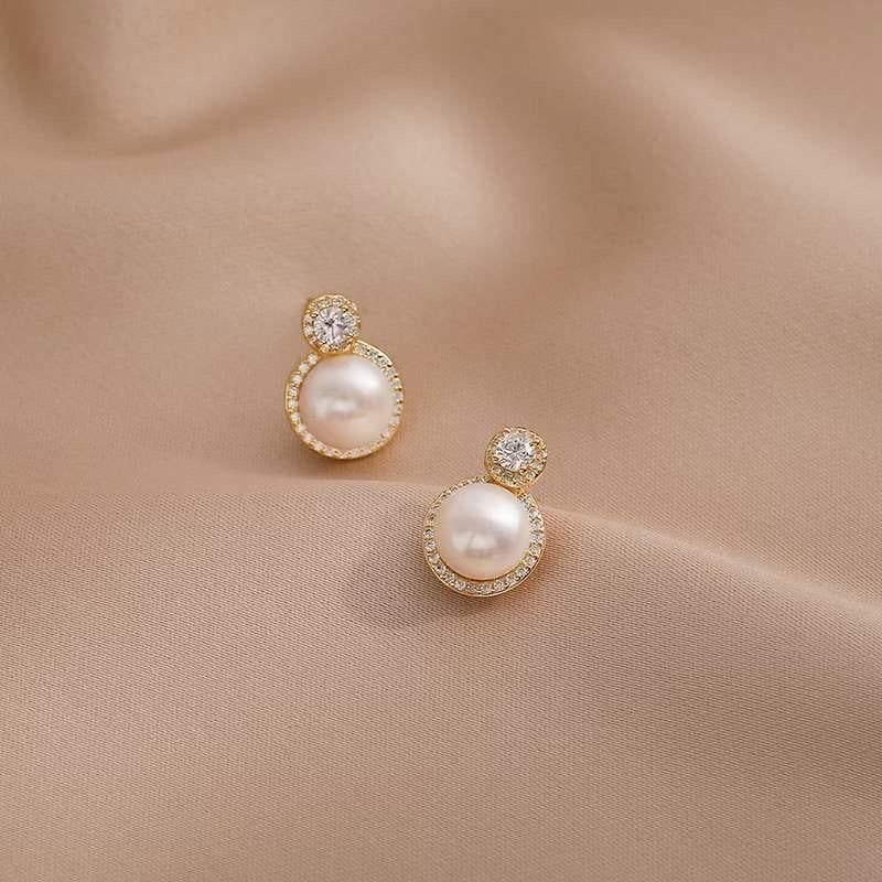 Bông Tai Ngọc Trai Bạc Ta Đính Đá Quý Nhí Tròn MADAME HIEN PEARLS sang trọng, quý phái BTN038