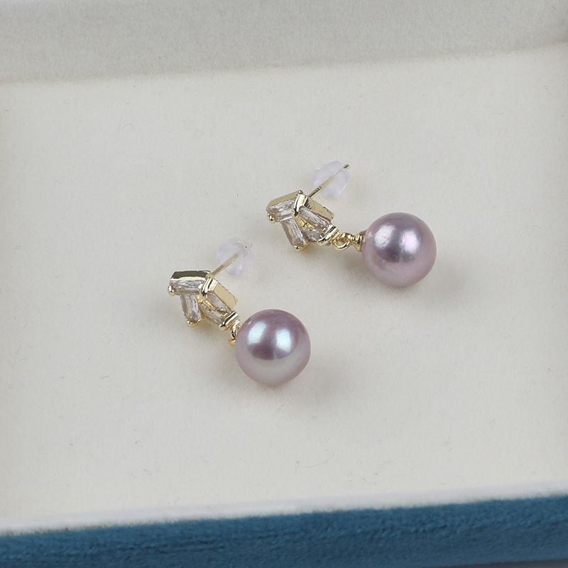 Bông Tai Bạc Ý Đính Hạt Ngọc Trai Edison Tự Nhiên Mặt Pha Lê Tạo Mặt Tứ Giác MADAME HIEN PEARLS BTT063
