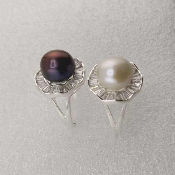 Nhẫn Bạc Ý s925 Đính Ngọc Trai Tự Nhiên 11mm Mặt To Tròn Đá Zircon Sang Trọng MADAME HIEN PEARLS BYNN004