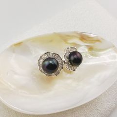 Bông tai Bạc Ý s925 Đính Ngọc Trai Tự Nhiên 10-11mm Mặt To Tròn Đá Zircon Sang Trọng BYBTN001